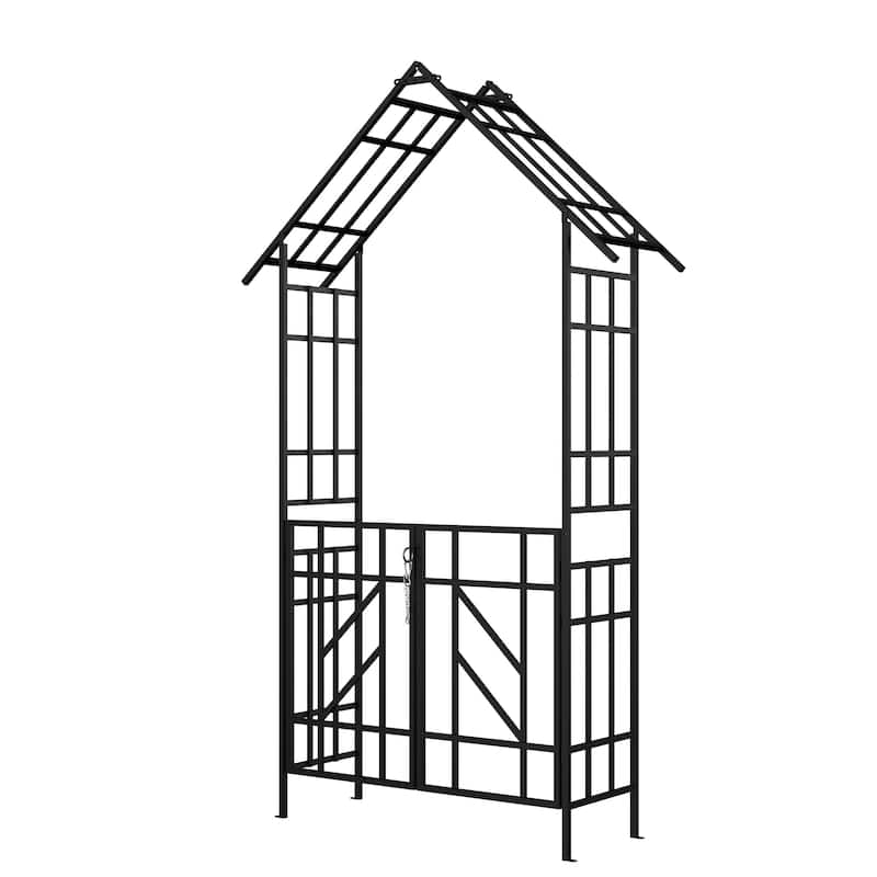 Metal Garden Arch with Bench Turned into Flower Stand Climbing Plants Support Rose Arch Outdoor Black