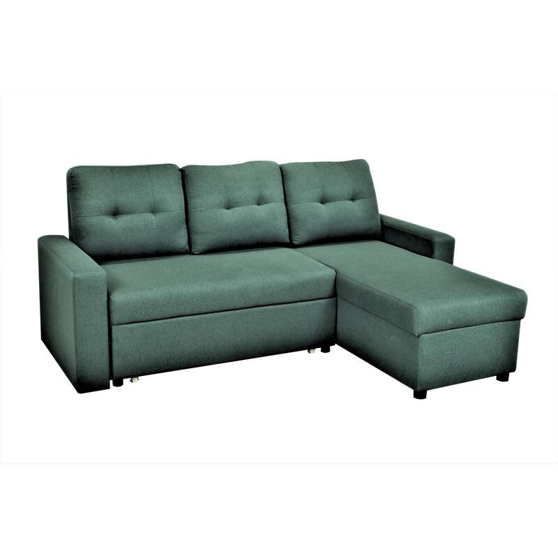 Convertible L-Shaped Sleeper Sofa, Teal Polyester, 80x59x36 inches, Space-Saving for Small Spaces