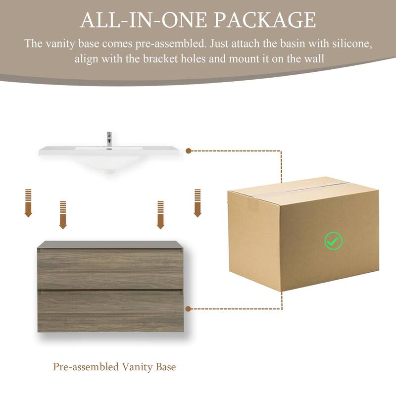 30" Wall-Mounted Bathroom Vanity with Resin Sink - Floating Bathroom Cabinet with Soft-Close Hinges,Floating Vanity Cabinet