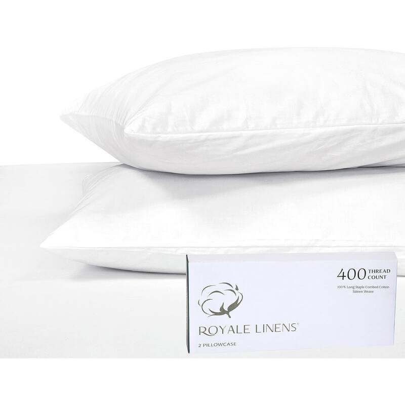 Royale Linens 400 Thread Count Cotton Pillowcase Set of 2 - Signature White - Queen