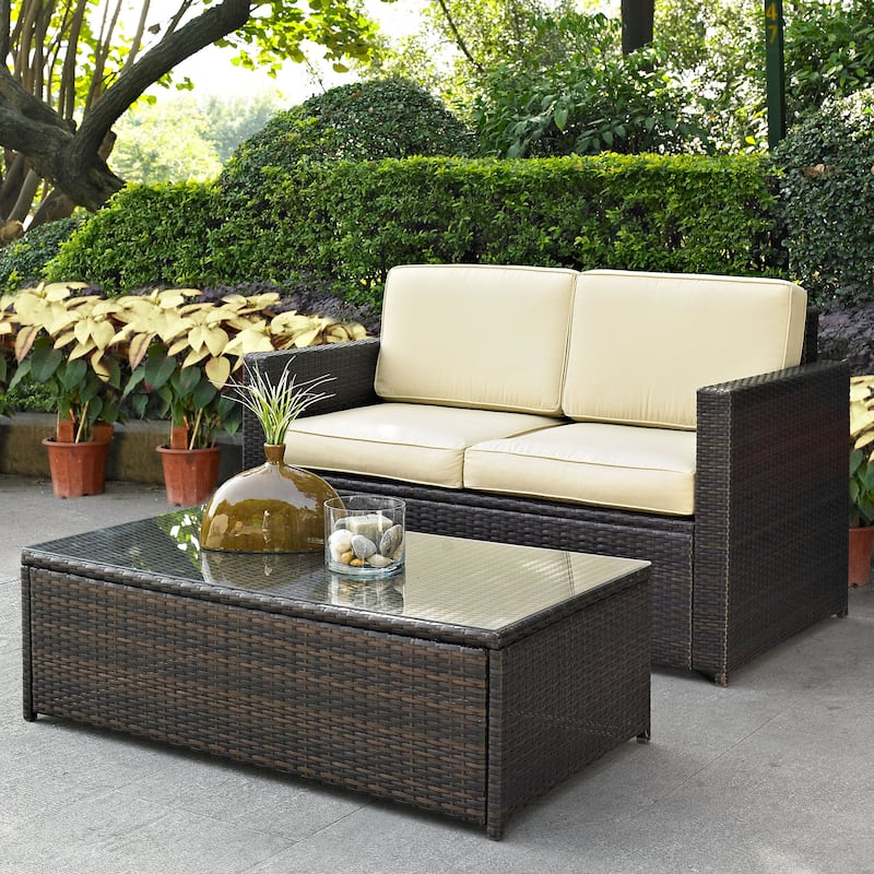 Palm Harbor 2 Piece Outdoor Wicker Seating Set With Sand Cushions