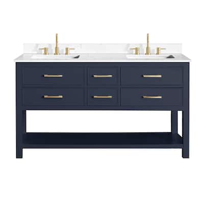 Avanity Brooks 61 in. Double Vanity in Navy Blue finish and Cala White Engineered Top