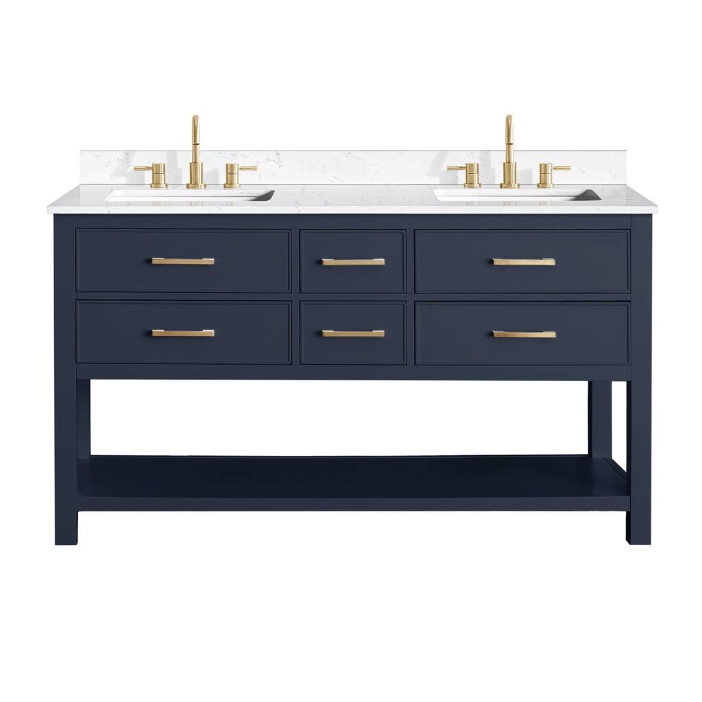 Avanity Brooks 61 in. Double Vanity in Navy Blue finish and Cala White Engineered Top