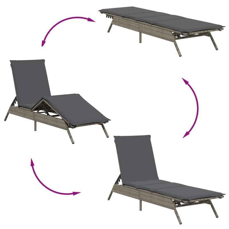 vidaXL Sun Lounger with Cushion Daybed Chaise Lounge Patio Furniture Poly Rattan - 23 x 79 x 33.5