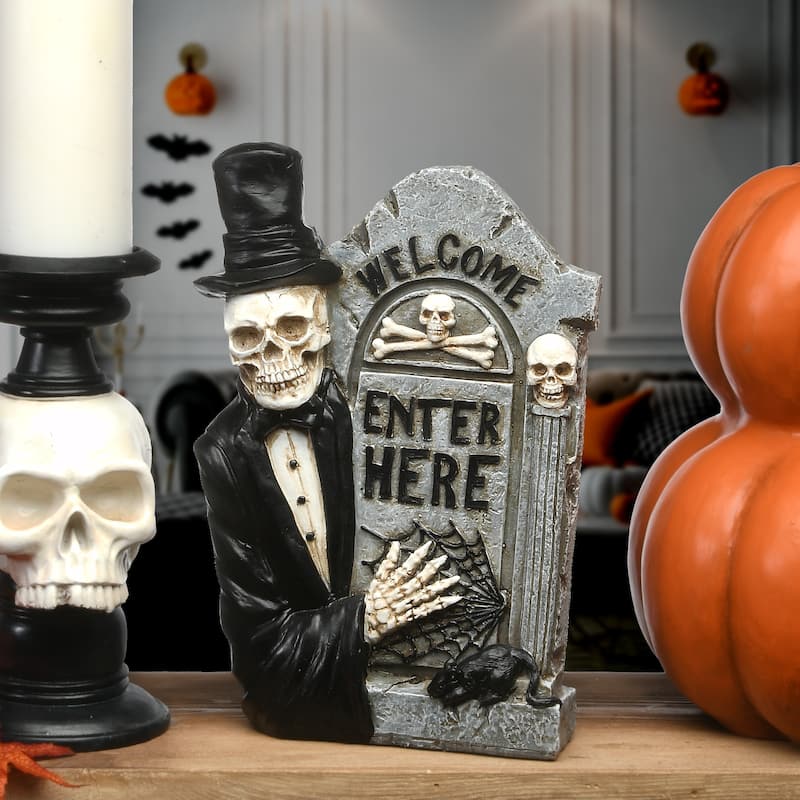 National Tree Company Halloween Skeleton Holding a Tombstone Decoration, 12 Inches
