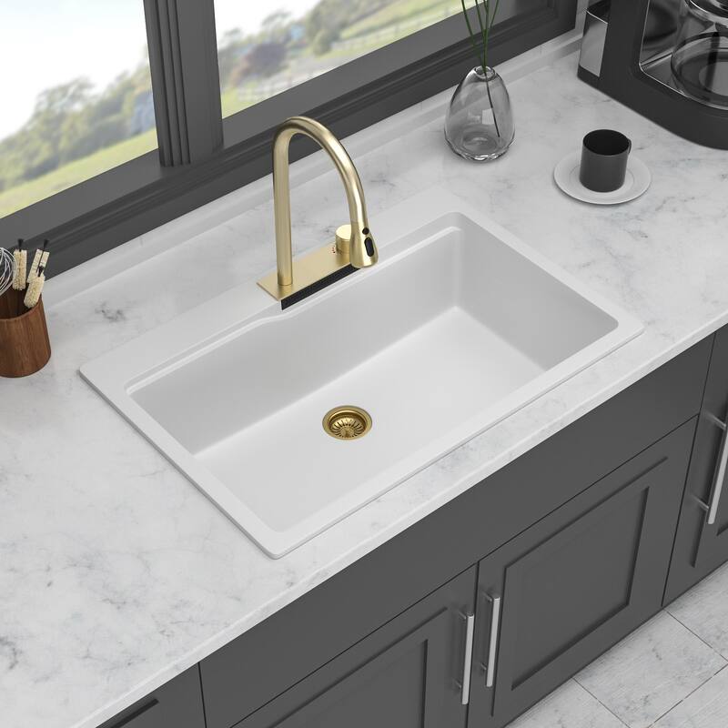 33" Drop-In Single Bowl Quartz Kitchen Sink with Pull-Out Faucet - 33'' x 22'' x 10''