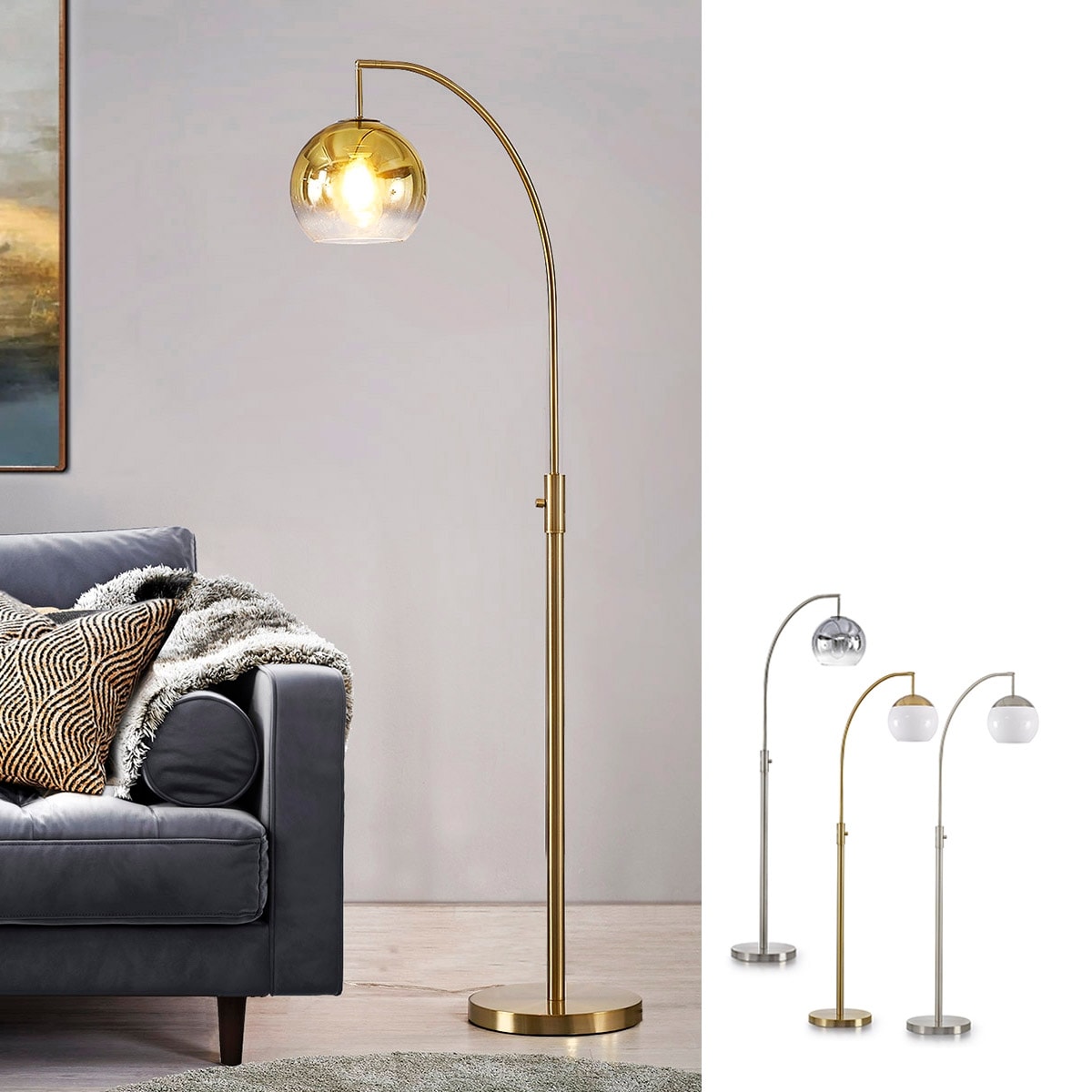 Metro 68"H Glass Globe One Light LED Dimmable Floor Lamp with LED Vintage Bulb