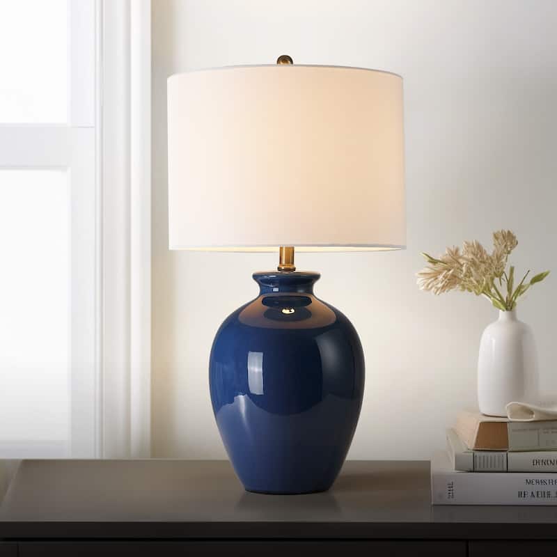 3-Way Ceramic Table Lamp with White Shade - 24.5 in. H