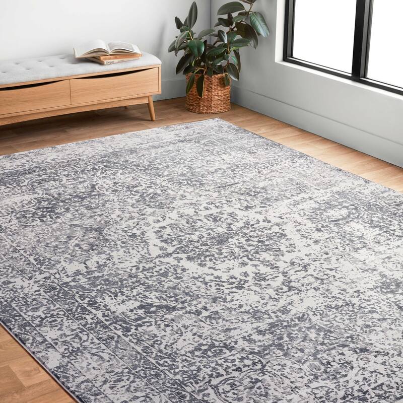 Alexander Home Mason Distressed Traditional Persian Rug - 5'3" x 7'8" - Silver/Light Grey