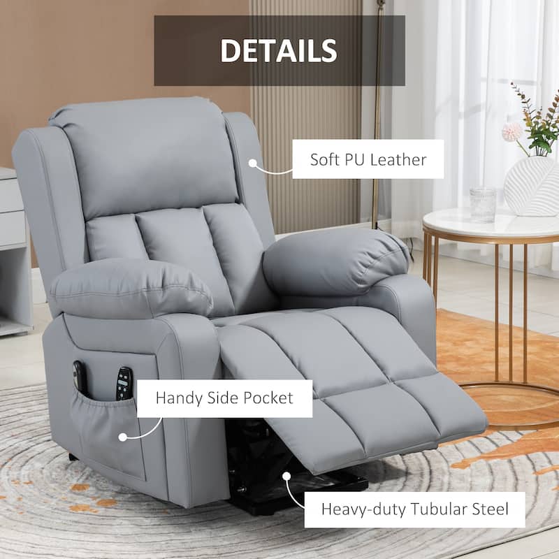 HOMCOM Electric Power Lift Chair, PU Leather Recliner Chair for Elderly with Vibration Massagge, Remote Control, Side Pockets