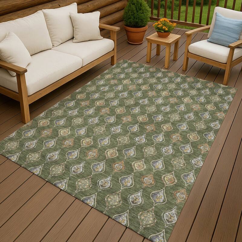 Machine Washable Indoor/ Outdoor Casual Greenwood Chantille Rug - Olive - 5' x 7'6"