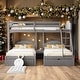 preview thumbnail 1 of 16, Full Over Twin & Twin Bunk Bed, Velvet Triple Bunk Bed with Drawers and Guardrails Grey