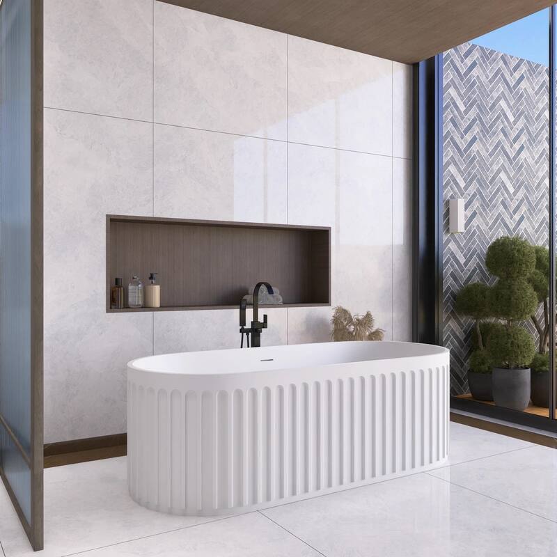 67 in. x 29.5 in. Solid Surface Freestanding Soaking Bathtub with Overflow and Drain Matte White