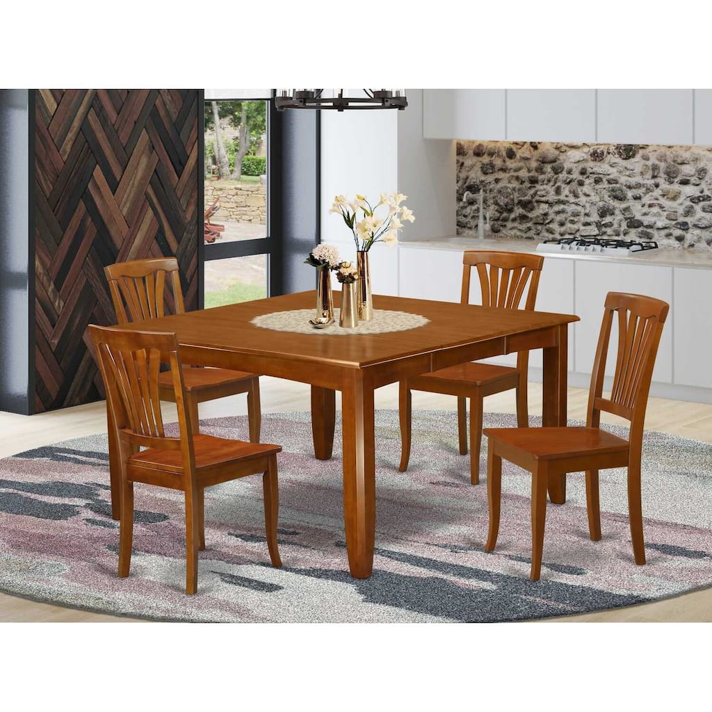 Dining Room Set - Table and Chairs Set - 54 Inch Square Table - 8 Chairs - Saddle Brown Finish