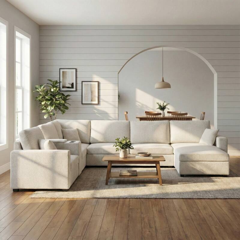 134.3" U-Shaped Chenille Sectional Sofa with Chaise