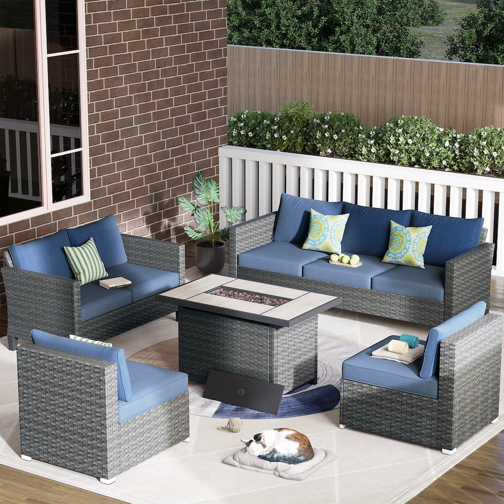 OVIOS 5-Piece Fire Table Outdoor Patio Furniture Set