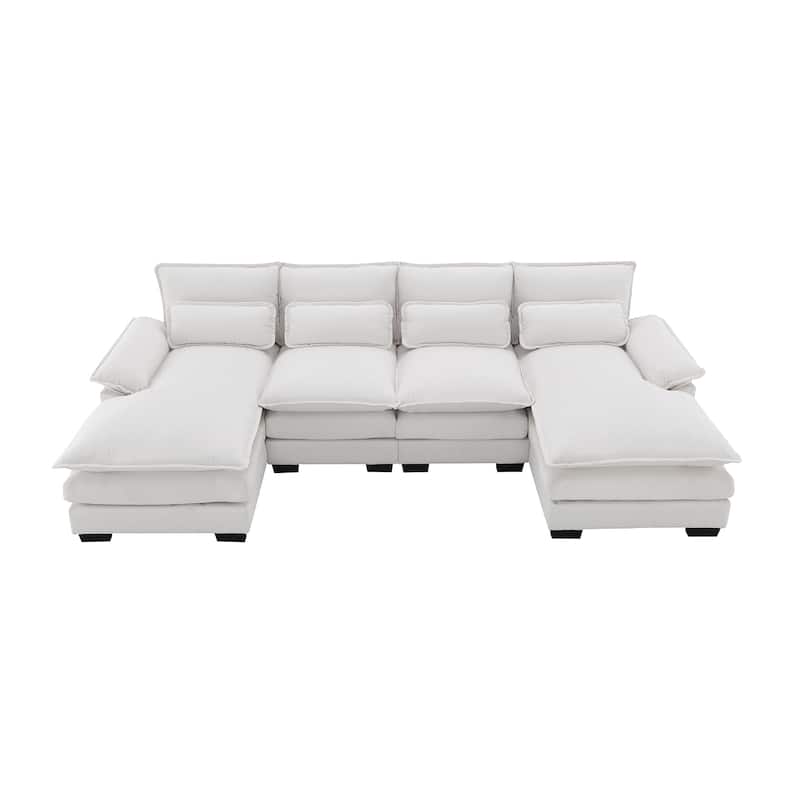 6-seat Upholstered Modern U-shaped Sectional Sofa with Waist Pillows,Sleeper Sofa Couch with Chaise Lounge