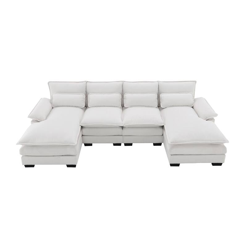 Modular U-shaped Sectional Sofa with 4 Waist Pillows, 6-Seat Upholstered Sofa with Chaise Lounge, Oversized Chenille Cloud Sofa