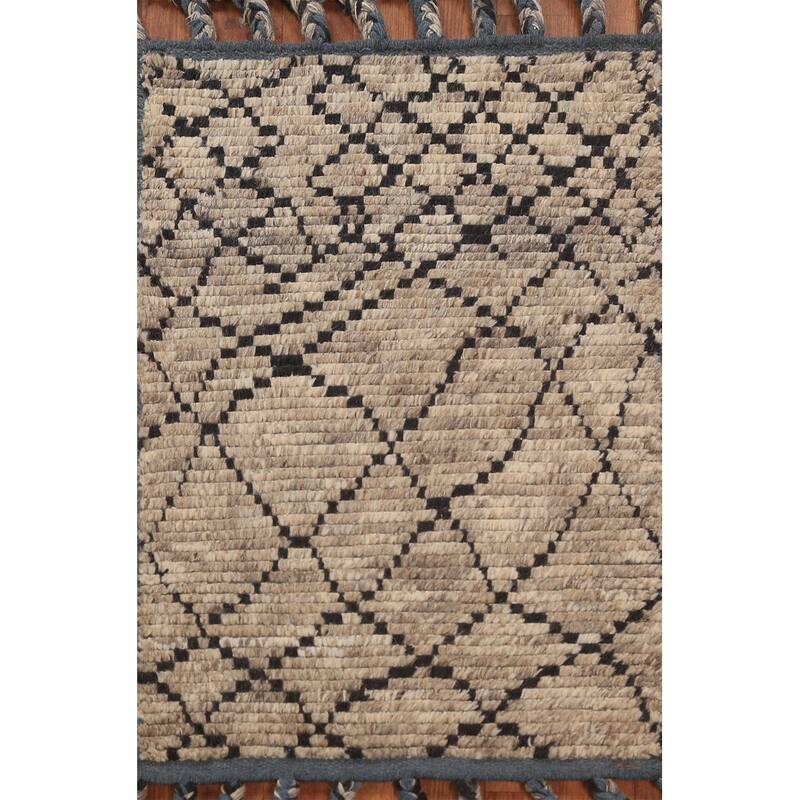 Beige Moroccan Oriental Foyer Rug Hand-Knotted Wool Carpet - 2'0"x 3'0"