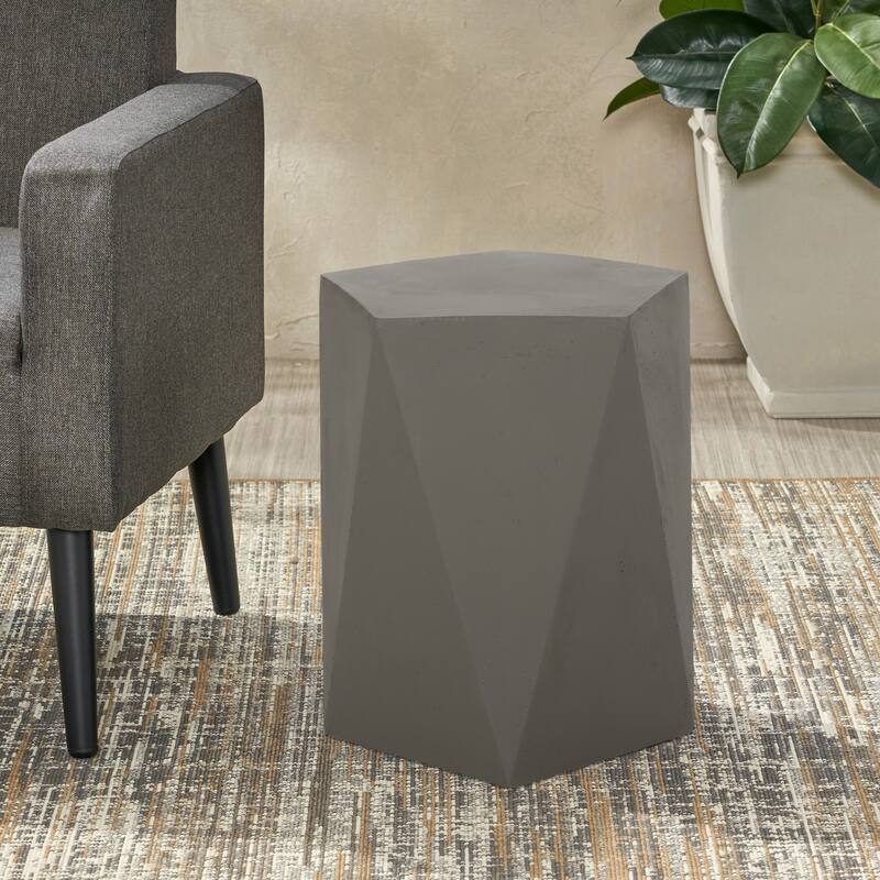 Roomfitters Modern Geometric Concrete Side Table, Outdoor Accent Stool, Indoor/Outdoor Use