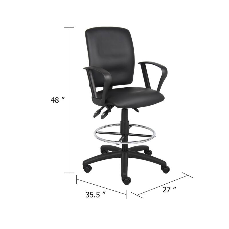 Reza Rolling Drafting Armchair, Footring, Black Faux Leather, Swivel