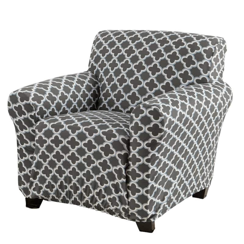 Premium Stretch Printed Chair Slipcover - Charcoal