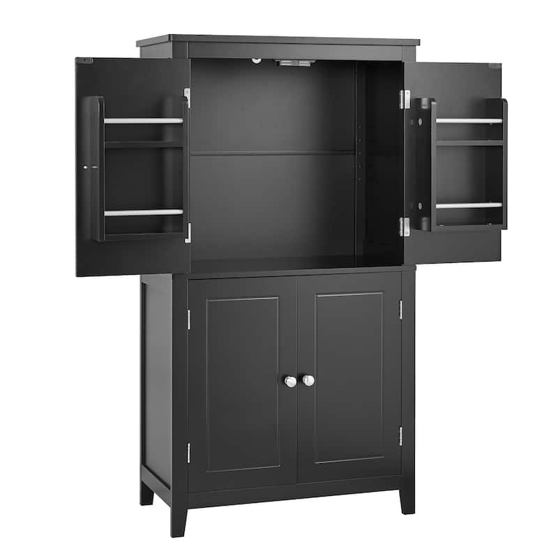 Large Bathroom Waterproof Storage Cabinet with 4 Doors, Shelf