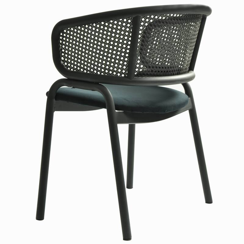Ervilla Modern Upholstered Accent Side Chair with Wicker Back and Black Iron Legs for Dining Room & Kitchen, Set of 2