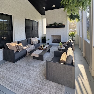PURPLE LEAF Sanori Patio Conversation Set with Grey Ottoman and Cushion Patio Sofas Sectional Set for Poolside Graden