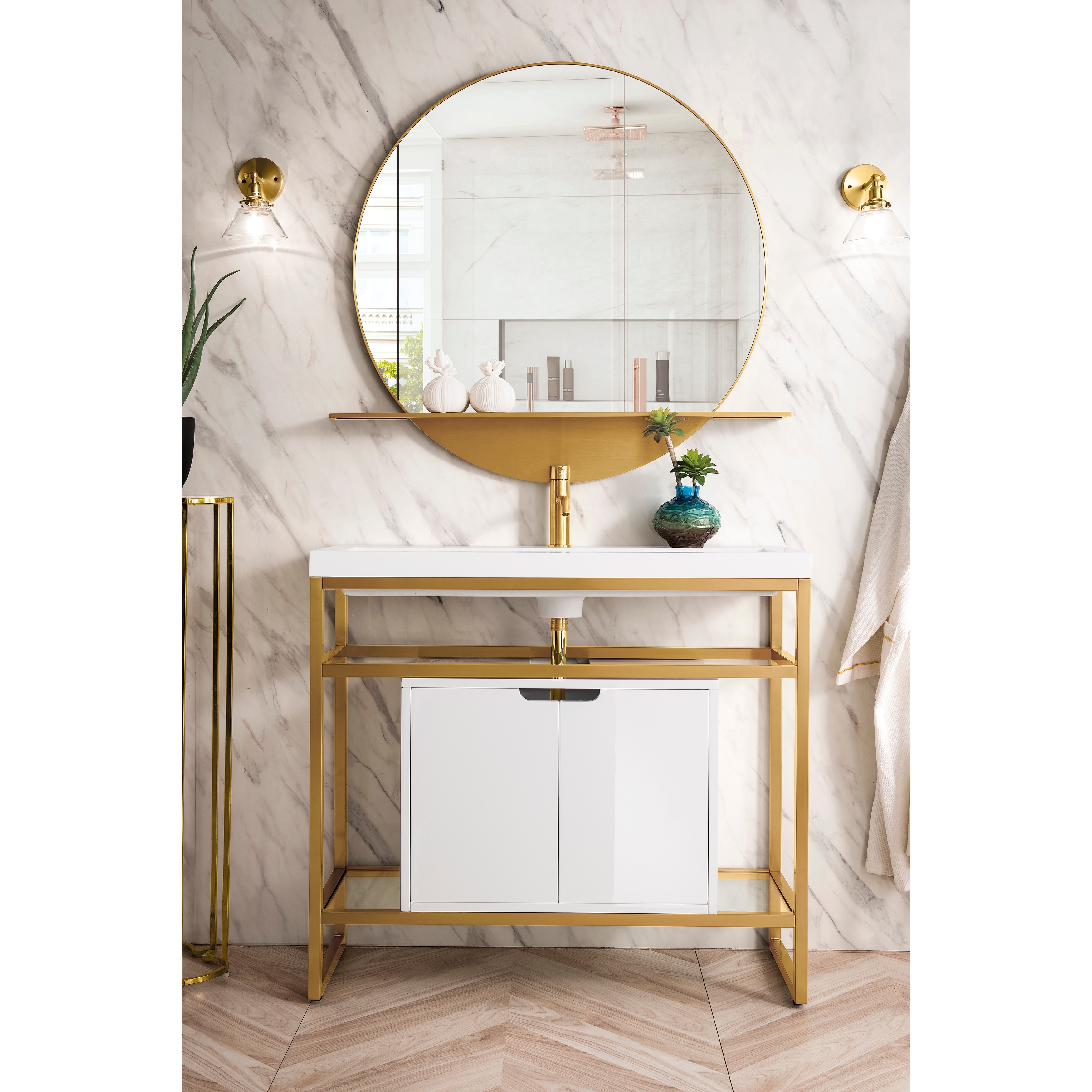 James Martin Vanities Boston 39.5 Stainless Steel Sink Console, Radiant  Gold w/ White Glossy Composite Stone Top - Bed Bath & Beyond - 32971264