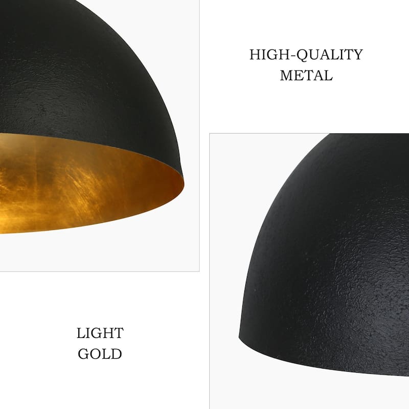 Modern Industrial 1-Light Oversized Black Gold Pendant Semi-Circular Design Chandelier for Dining Room