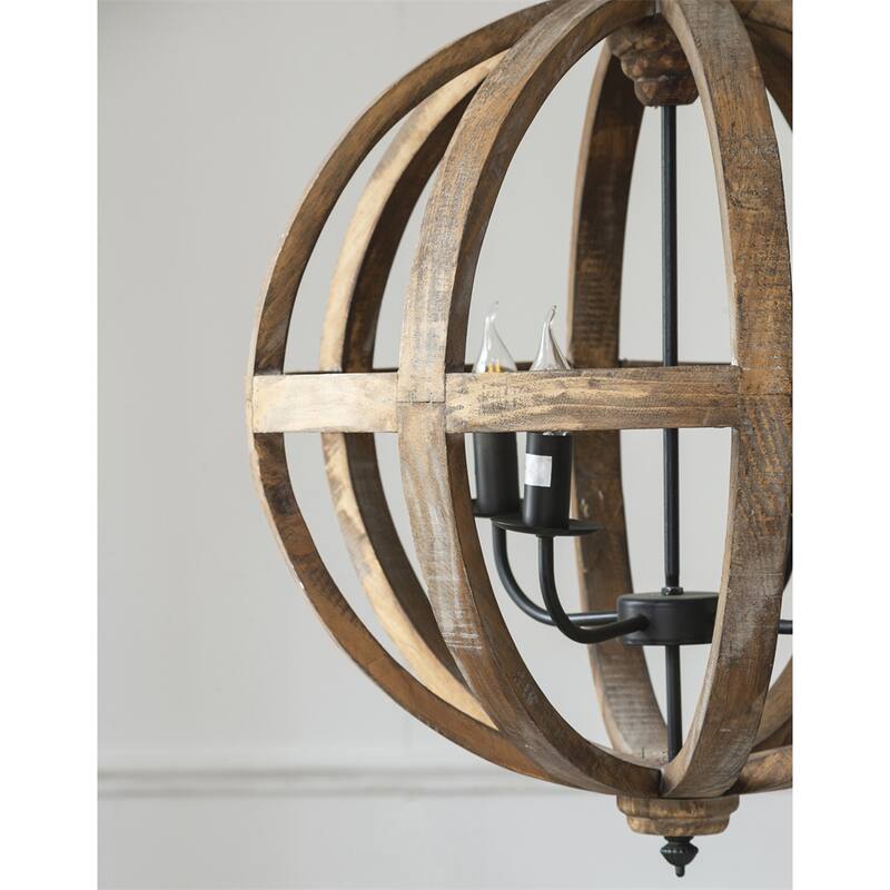 4 - Light Wood Chandelier with Adjustable Chain（No Bulb）