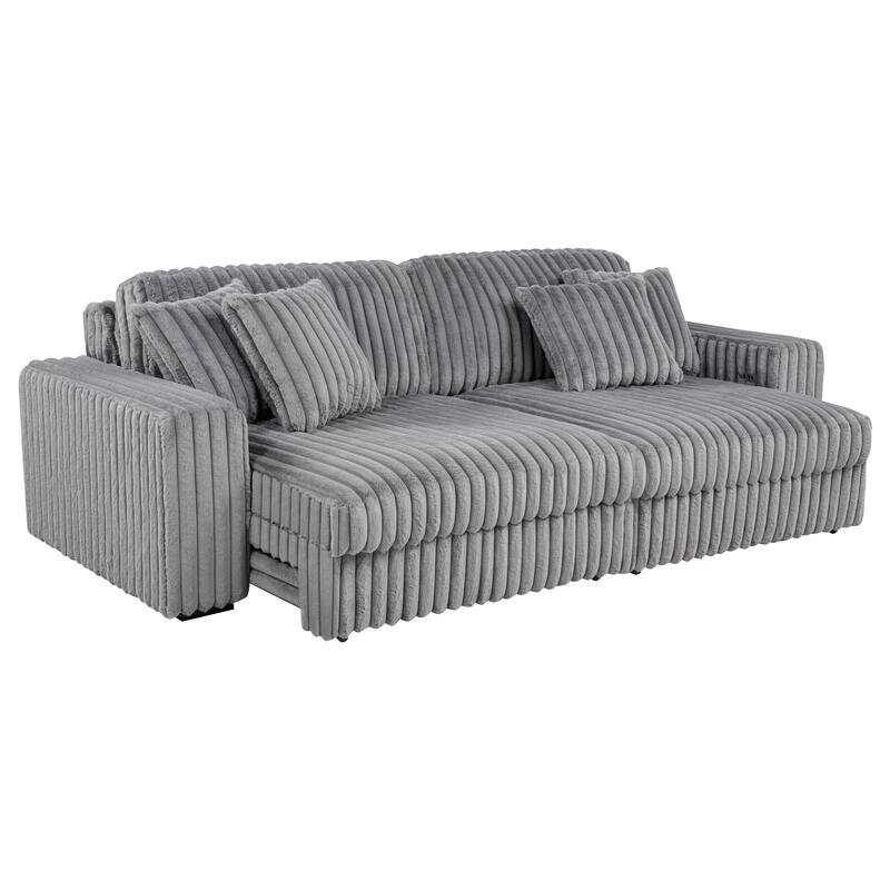 Jacana Corduroy Upholstered Dual Power Chaise Sofa - Grey