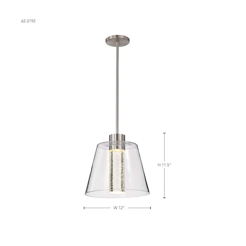 Aura 12 Inch LED Pendant Brushed Nickel K9 Bubble Crystal 3000K CCT - Brushed Nickel