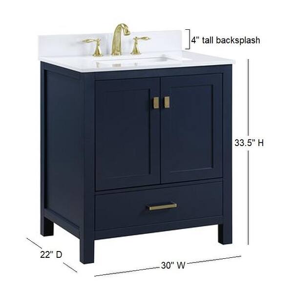 Shop Freestanding 30 Inch Navy Blue Bathroom Vanity With White Quartz Top Hardware Included Overstock 31985898