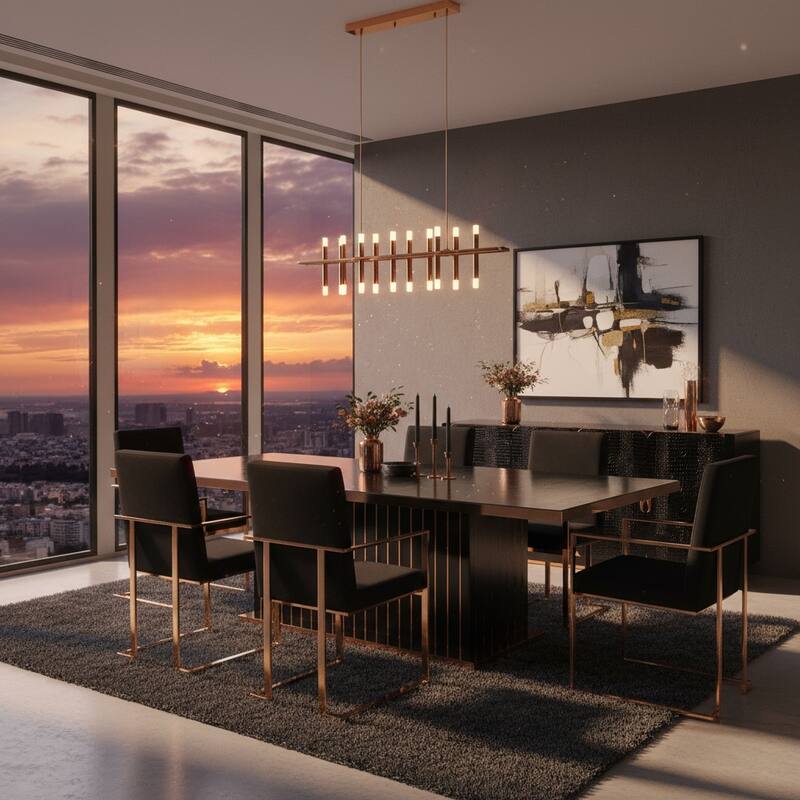 A&X Talin Modern Black Crocodile & Rosegold Dining Table