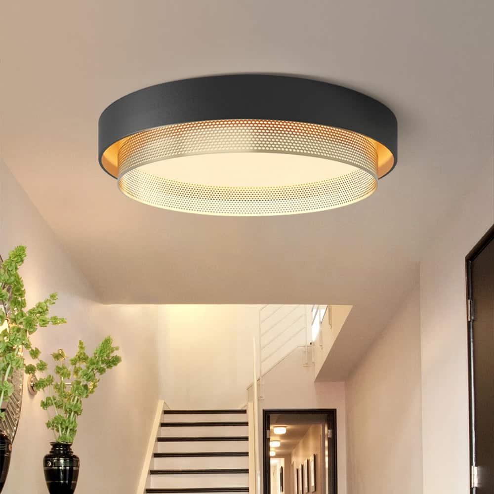 Minimalist LED Mesh Round Flush Mount Ceiling Light - 19.7in - Black+Gold
