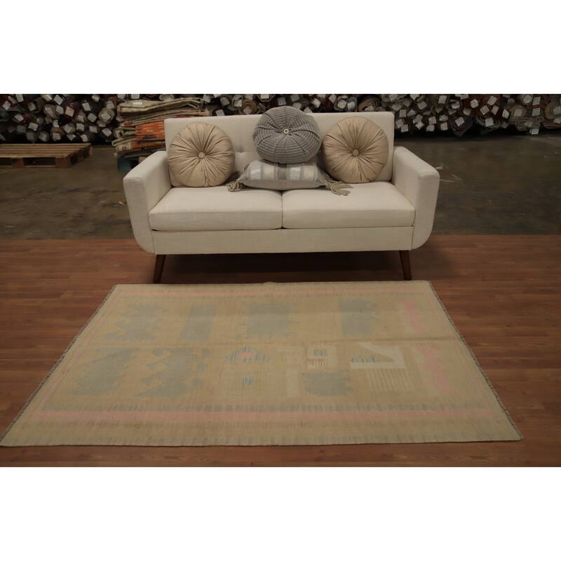 Hand Woven Oriental 100% Wool Carpet Southwestern Modern Brown Kilim Area Rug - 5' 9'' X 4' 1''