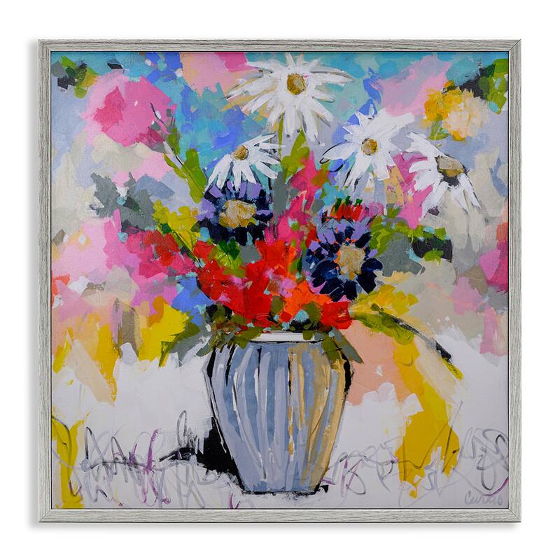 Stupell Bright Clustered Flowers Framed Giclee Art Design By Joan Curtis - 17 x 17 - Grey