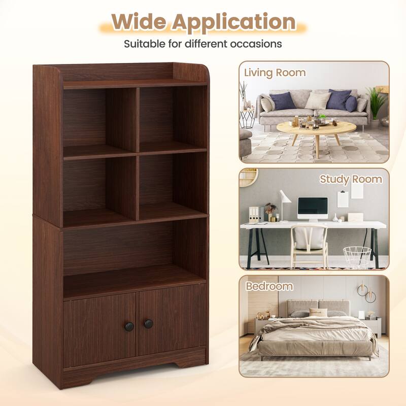 4 Tiers Bookshelf with 4 Cubes Display Shelf and 2 Doors - 23.5" x 11.5" x 47.5" (L x W x H)
