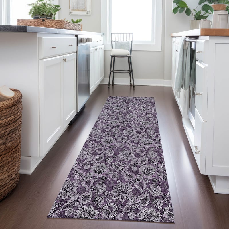 Machine Washable Indoor/ Outdoor Chantille Floral Farmhouse Rug