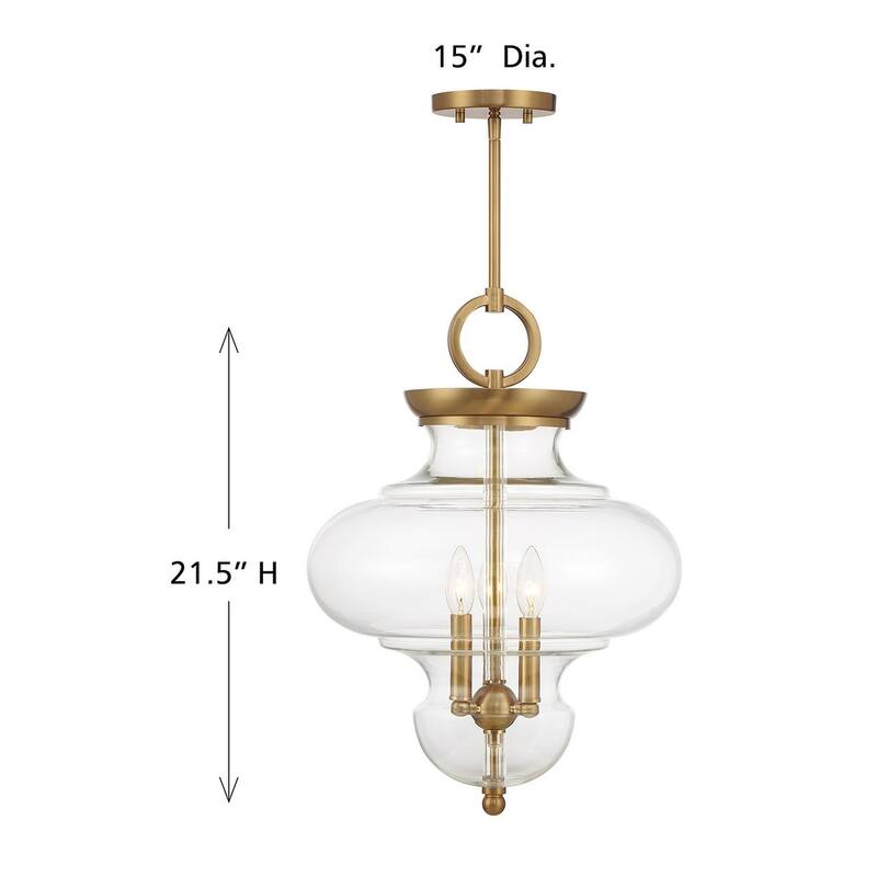 Warm Brass Three Light Pendant from the Bergdorf Collection