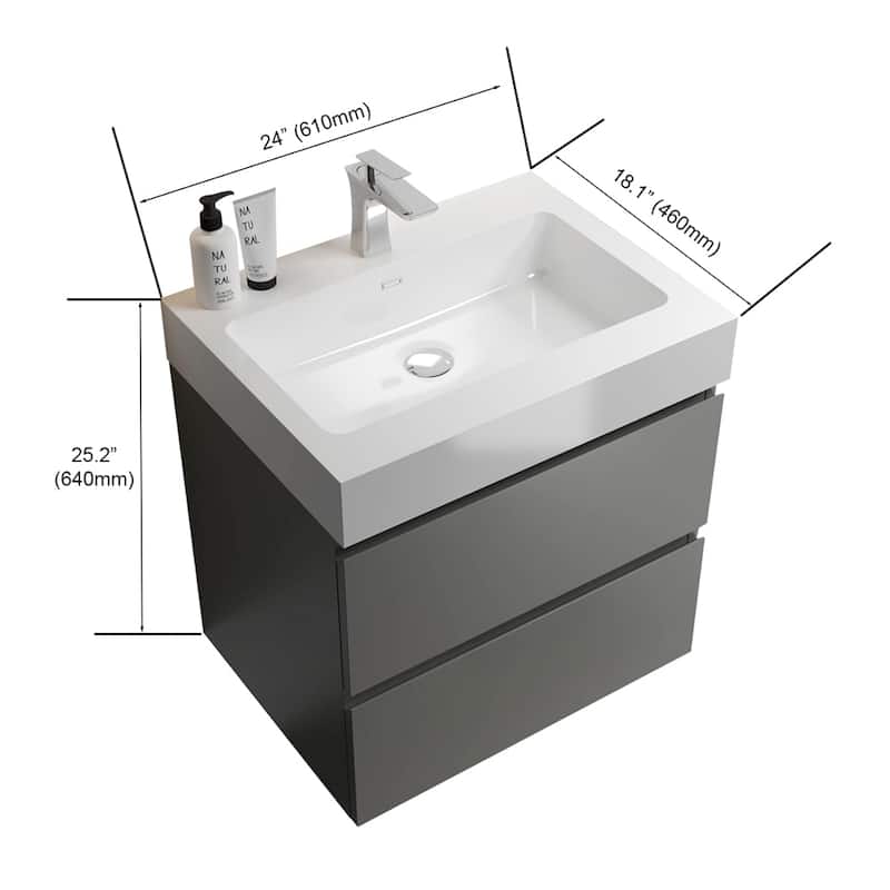 Gray Storage Wall Mounted Floating Bathroom Vanity with Sink