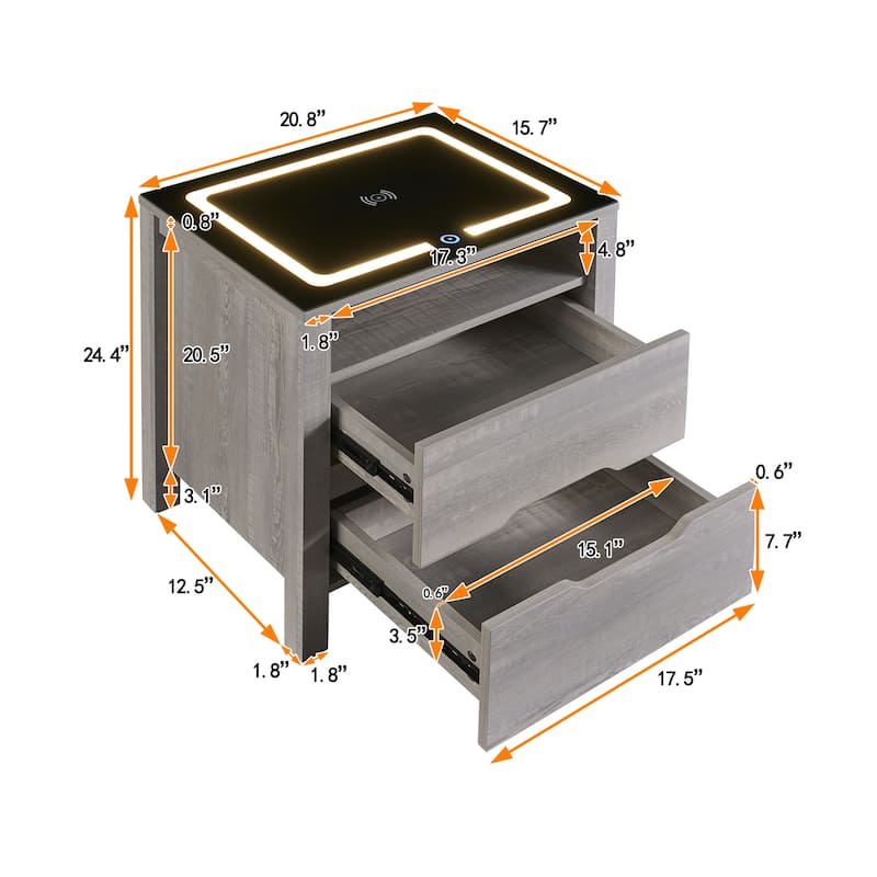 Multifunctional Storage Nightstand,Wireless Charging