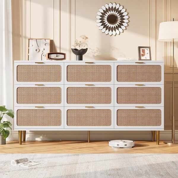 Rattan 9 Drawer Dresser TV Stand