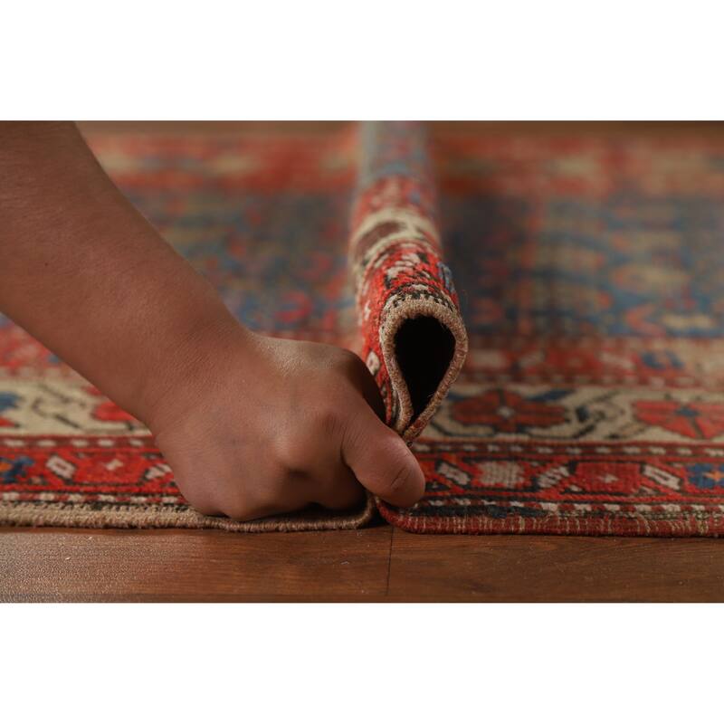 Hand Knotted Oriental 100% Wool Carpet Traditional Geometric Navy Blue & Blues Heriz Runner Rug - 15' 0'' X 3' 6''