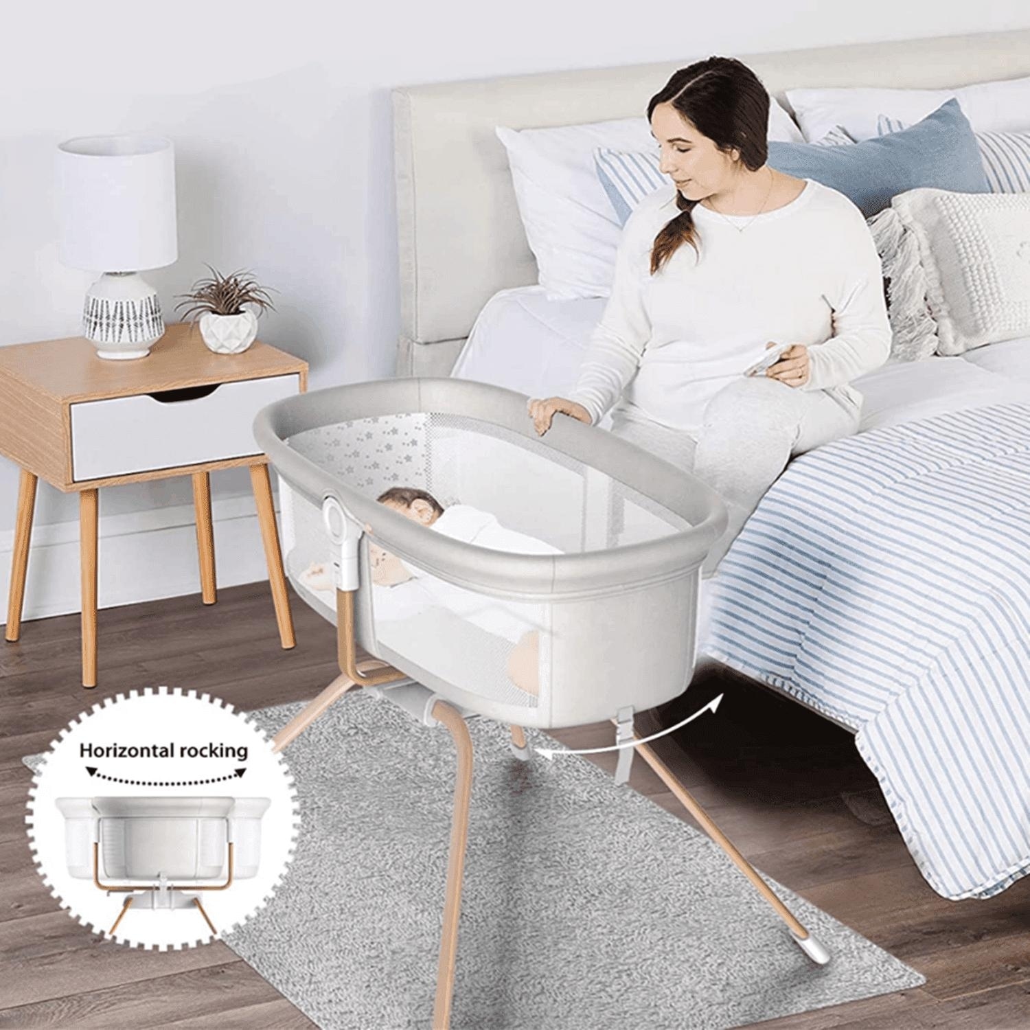 IN Baby Bassinet for Infant, Portable Travel Rocking Bassinet