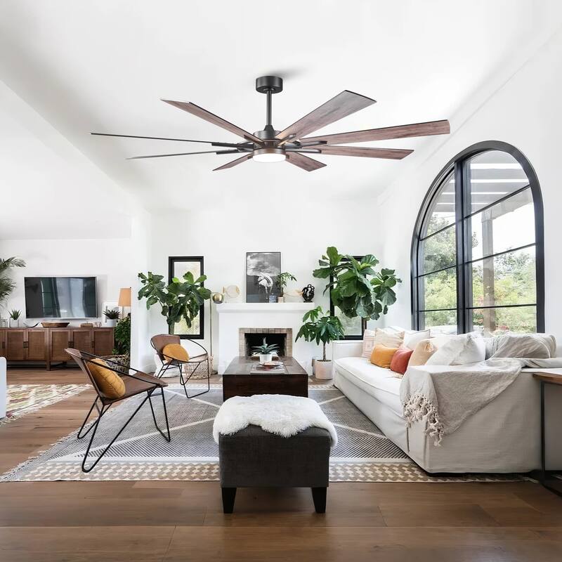 72" Matte Black Large Windmill Farmhouse Integrated LED Ceiling Fan with Light and Remote - 72"Wx12.8"H