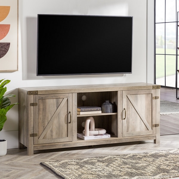The Gray Barn Firebranch 58-inch Barn Door TV Stand Console. Opens flyout.