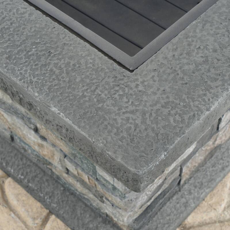 29 in. W x 17.1 in. H Stone Square Wood-Burning Outdoor Fire Pit in Gray